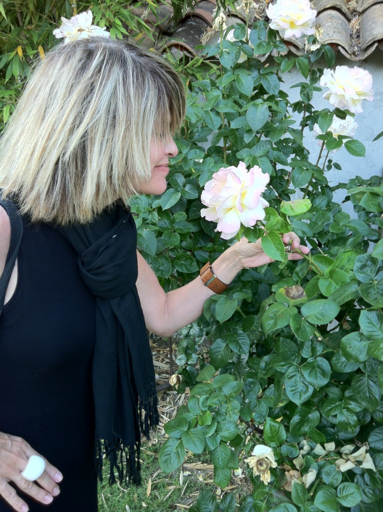 Sat - Linda smelling the roses at Bastide de la Voulonne lo res