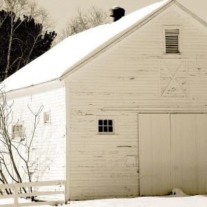 A perfect little barn barn nestled in the snow. From Pinterest.