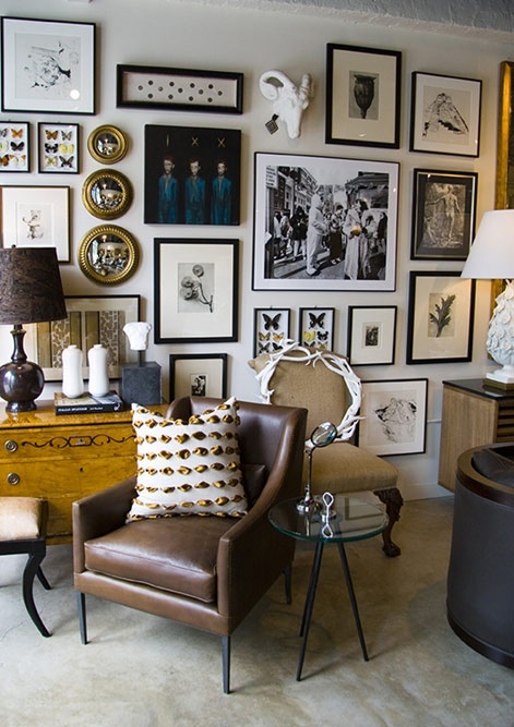 This works because even though the art and frames are all different, they're unified by something similar: black.