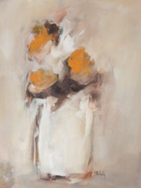 Ann and I both "discovered" Andree Thobaty one summer (we always both insist on taking credit!) and she's been a dream to work with.  We love her modern and abstract take on flora, fauna and the Provencal landscape. (Fleurs en Jaune et Blanches, 16 x 14, oil on canvas)