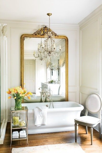 I'd love the Nest to be oozing with charm and attitude with a big Louis mirror and an antique chandelier in the bathroom. 