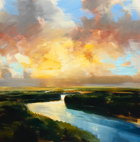 Lifting Clouds is pure Craig Mooney - filled with light, hope and new beginnings. Lifting Clouds, 48 x 48, oil on canvas.