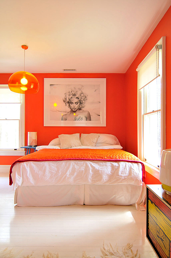 orange walls and white floor