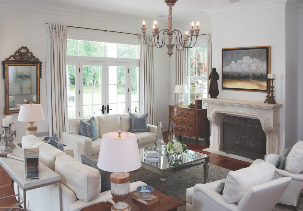 A recent design job by Connie Seitz - and featuing a gorgeous painting of Jim's over the fireplace. They are a good team!