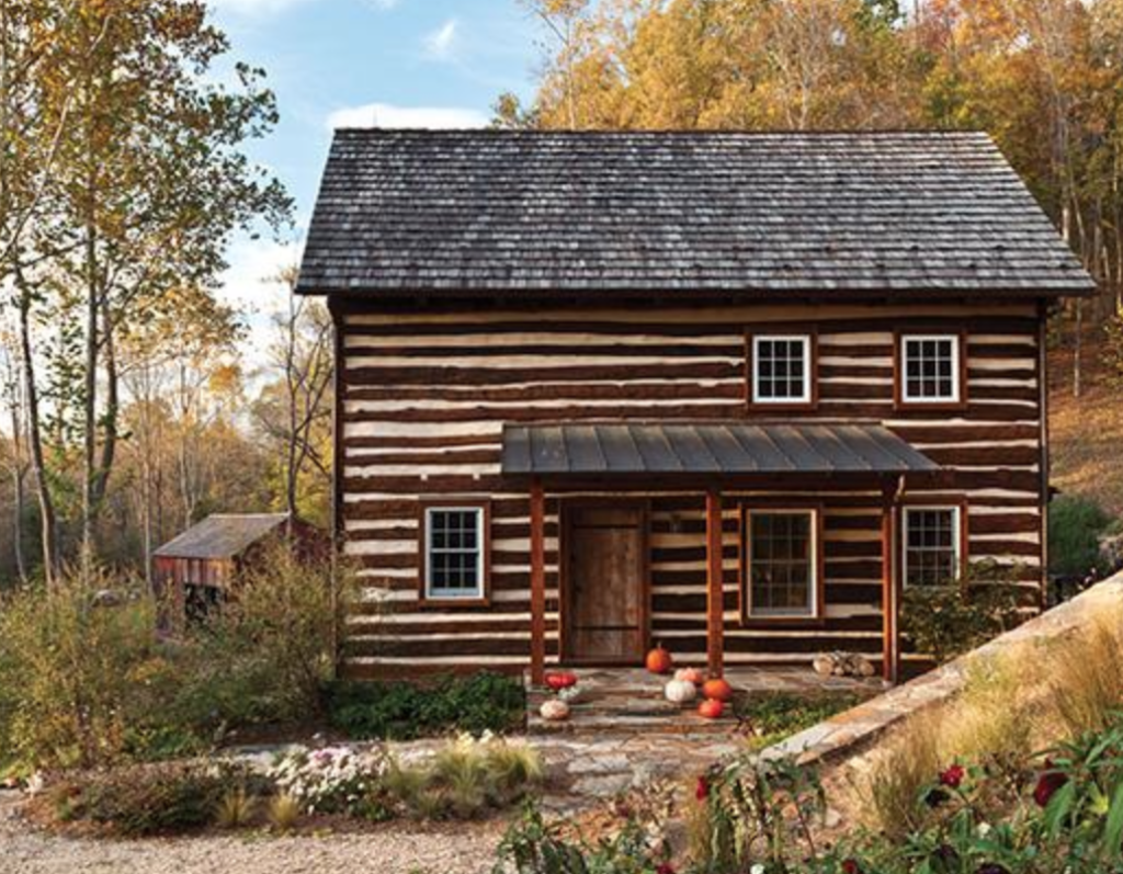 Antique chestnut wood barn was used for this charming cabin in Virginia.