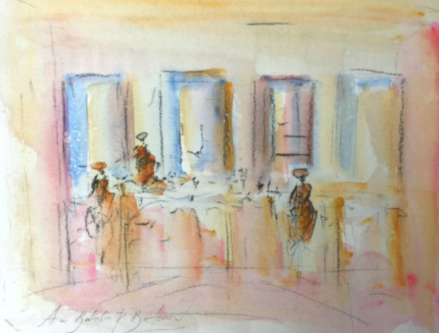 Pascal Bouterin channels Rose Quartz and Serenity in this darling little watercolor. Au Bistrot.