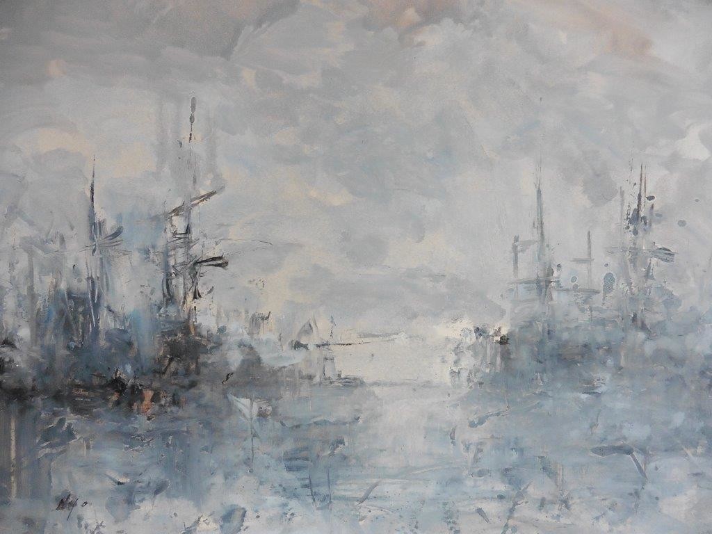 Christian Nepo's Bateaux dans les Nuages. 12 x 19, oil on paper. This one is a new painting and we can't take our eyes off it!