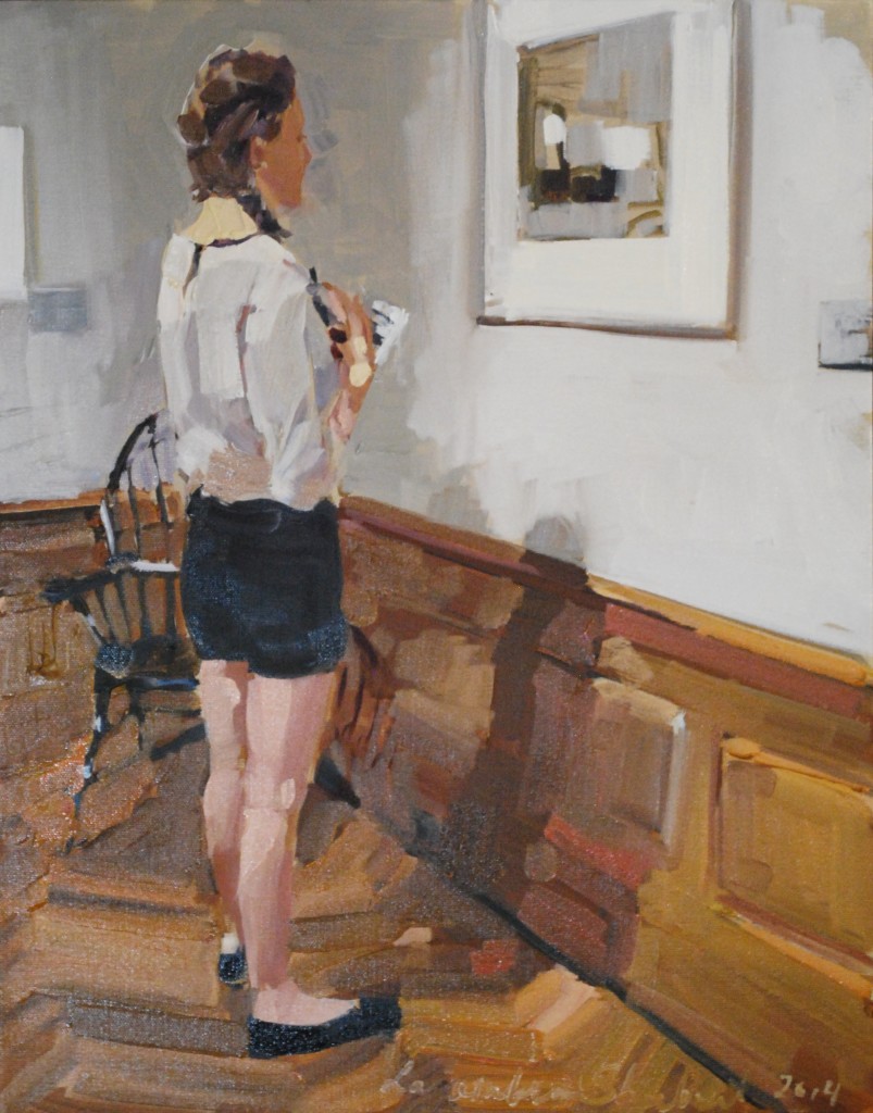 Bethanne Cople's Wyeth at the Farnsworth, 20 x 16, oil on board. Mac's never gotten over this one: "I absolutely love Laura Lacambra Shubert’s painting “Wyeth at the Farnsworth,” not just because beautifully painted (her use of color is truly remarkable), but I can also see myself in this painting! One of my go-to hairstyles is a side braid and of course being an art lover and avid museum-goer, this piece immediately jumped out at me. I’ve had my eye on it ever since we received it, and full disclosure: I’ve even made it the background image on my computer. The funny thing is, I’ve had a couple gallery patrons tell me the same thing! So I’m happy to say that the resemblance is not in my head after all!"