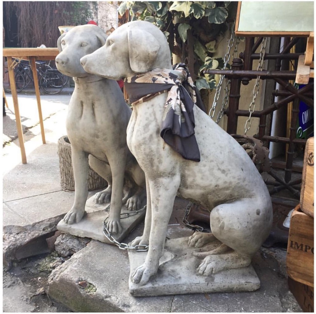And speaking of name brands, even the dogs at the Paris flea market wear Hermes Scarves! Courtesy photo from Traci Zeller.