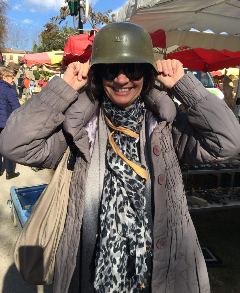 Meg Harrington in army hat