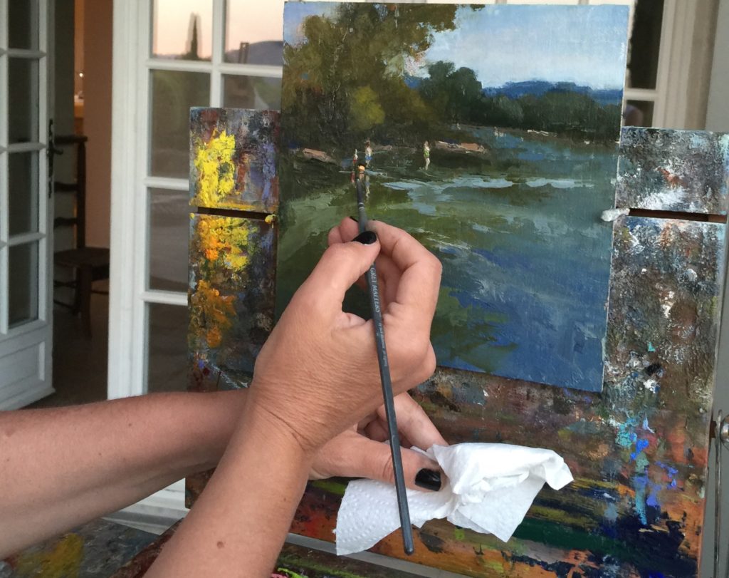 Take your plein air painting to 80%; then finish it at home. Don’t overwork it.