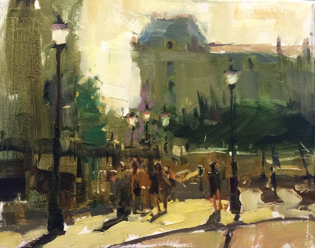 A painting by Jim Richards accompanies Nola everywhere she goes, to remind her of life in Paris.